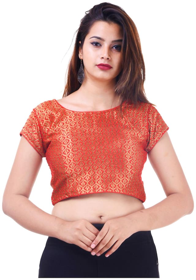 MAATE red Silk Readymade with Pad short sleeves Blouse