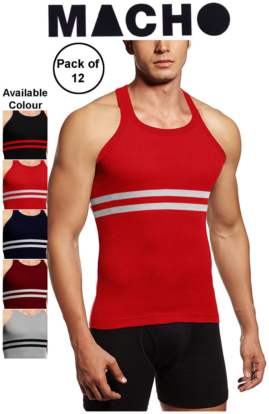 Buy Macho Sporto Assorted Gym Vest Pack of 12 (606) Online at Low