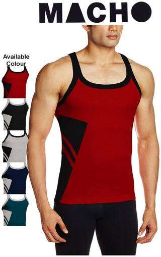 Macho Sleeveless Round Neck Men Gym Vest - Red