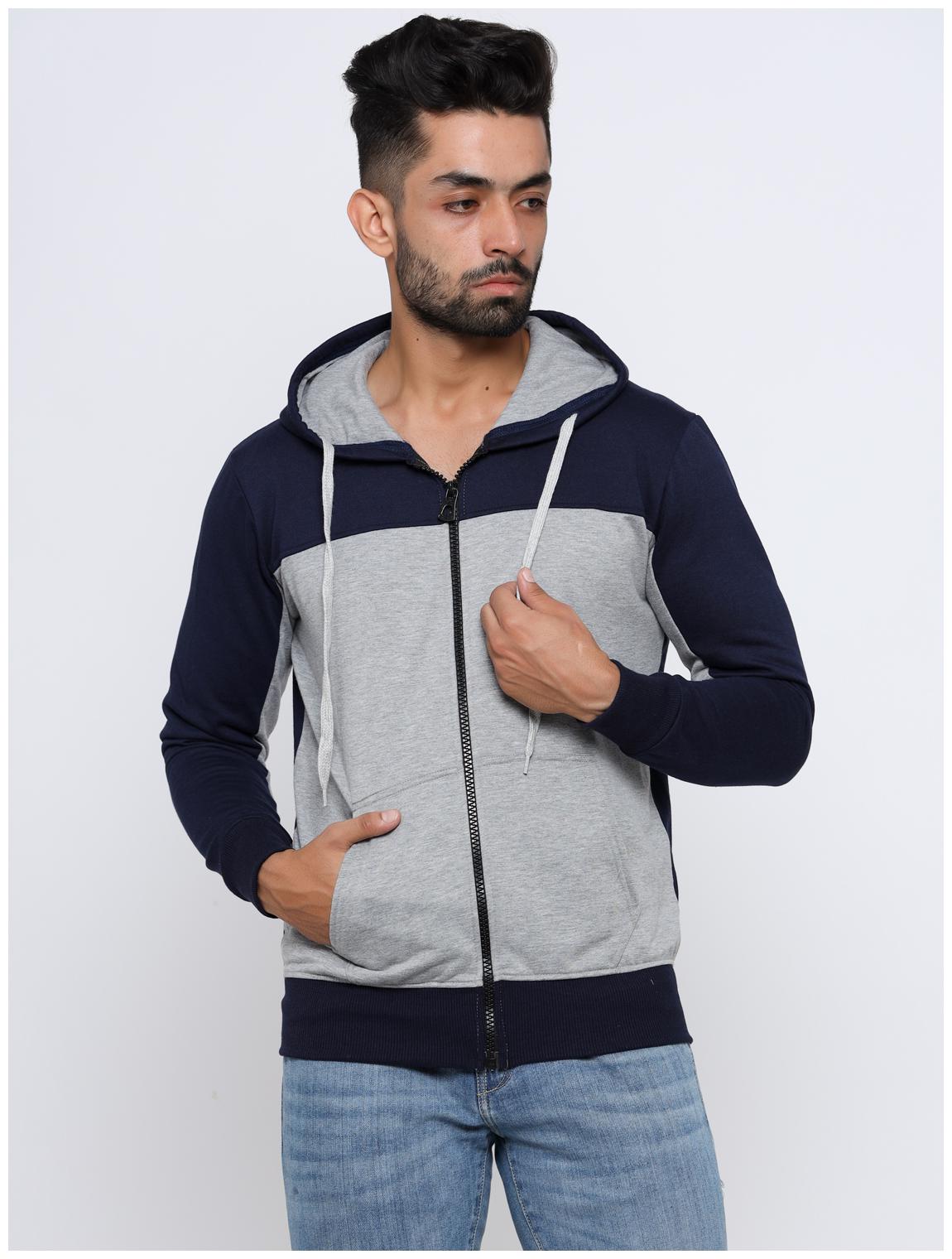 

MAD TEE Men Blue Grey Hooded Hoodie