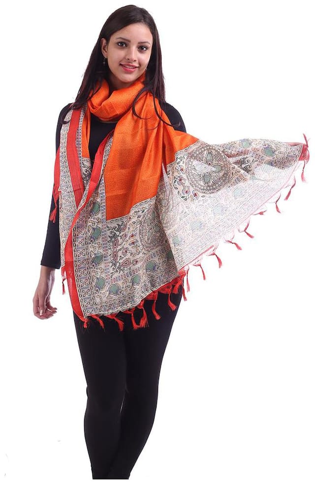 Madhubani Printed Orange Dupatta
