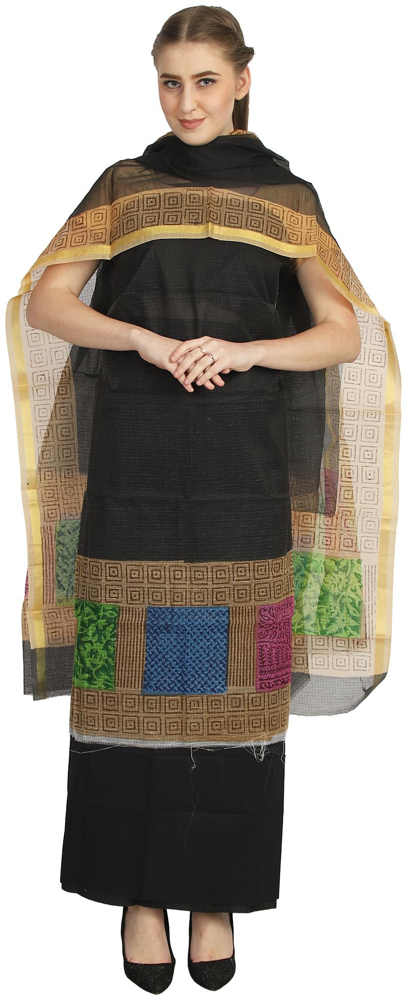 

Madhulika Fashion Black Unstitched Kurta with bottom dupatta With dupatta Dress Material