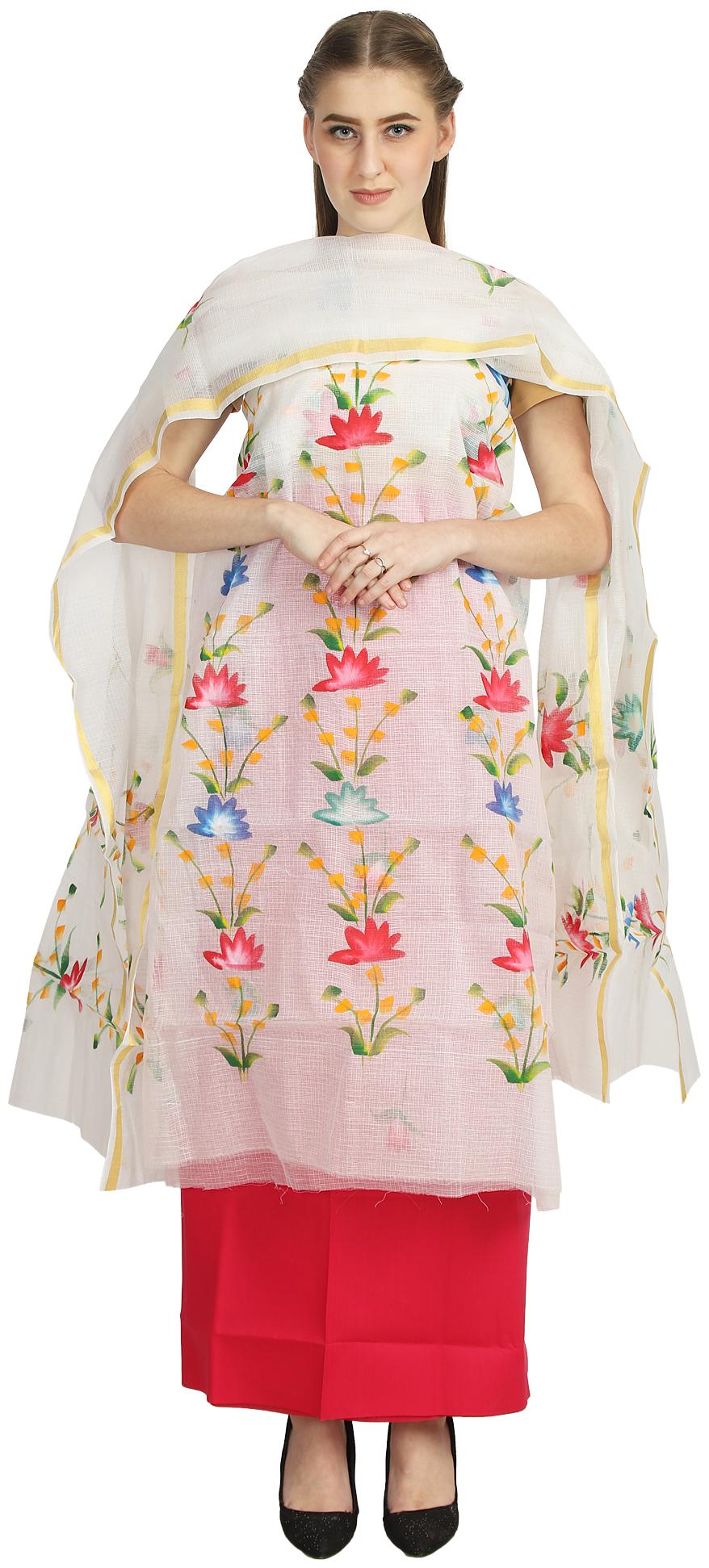 

Madhulika Fashion White Unstitched Kurta with bottom dupatta With dupatta Dress Material