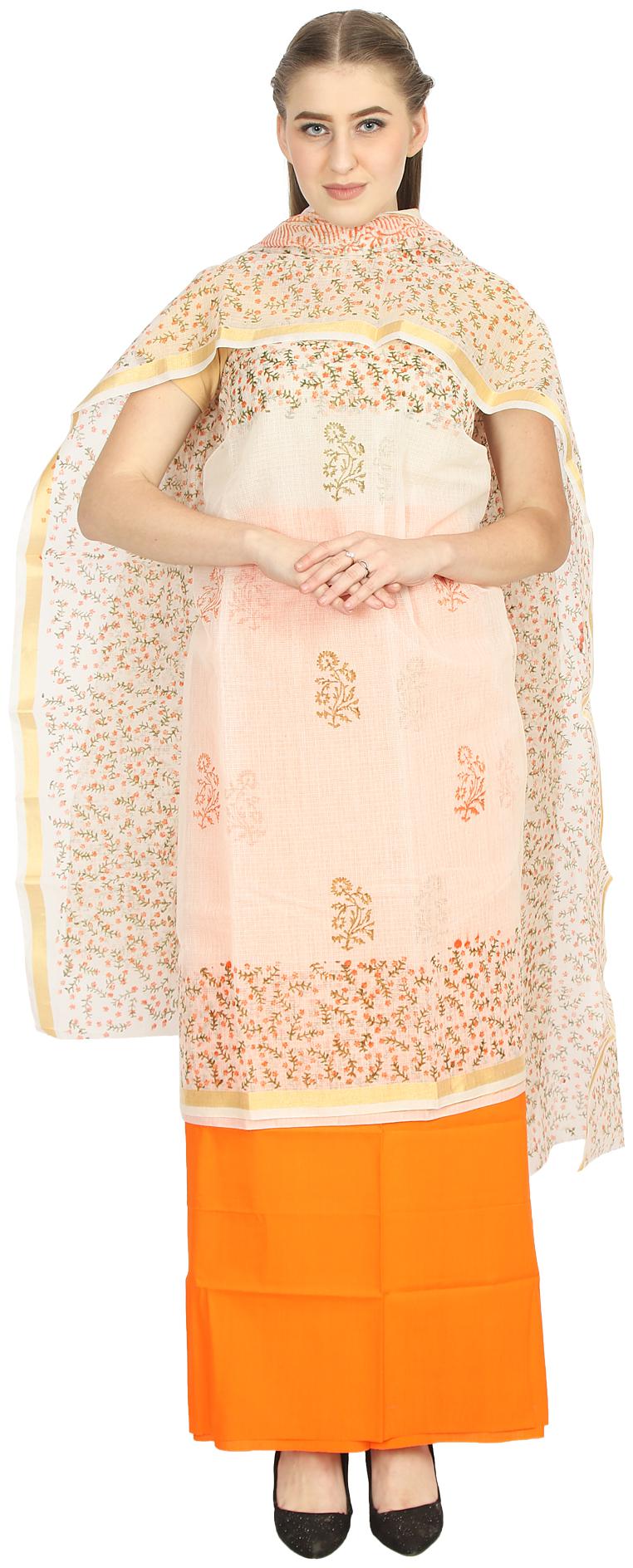 

Madhulika Fashion Cream Unstitched Kurta with bottom dupatta With dupatta Dress Material