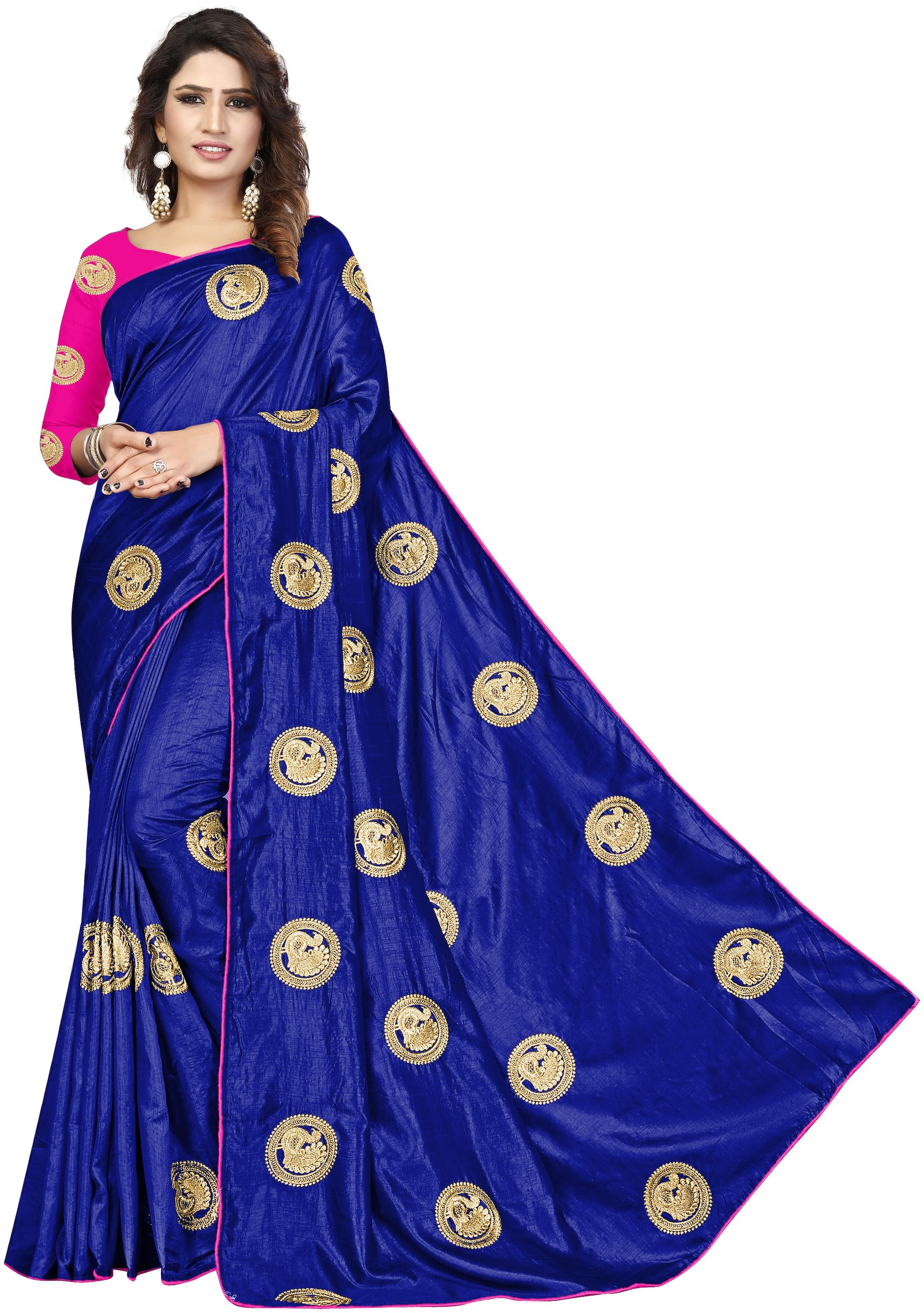 

Mahadev Hub Women Silk Embroidered Regular Saree Blue