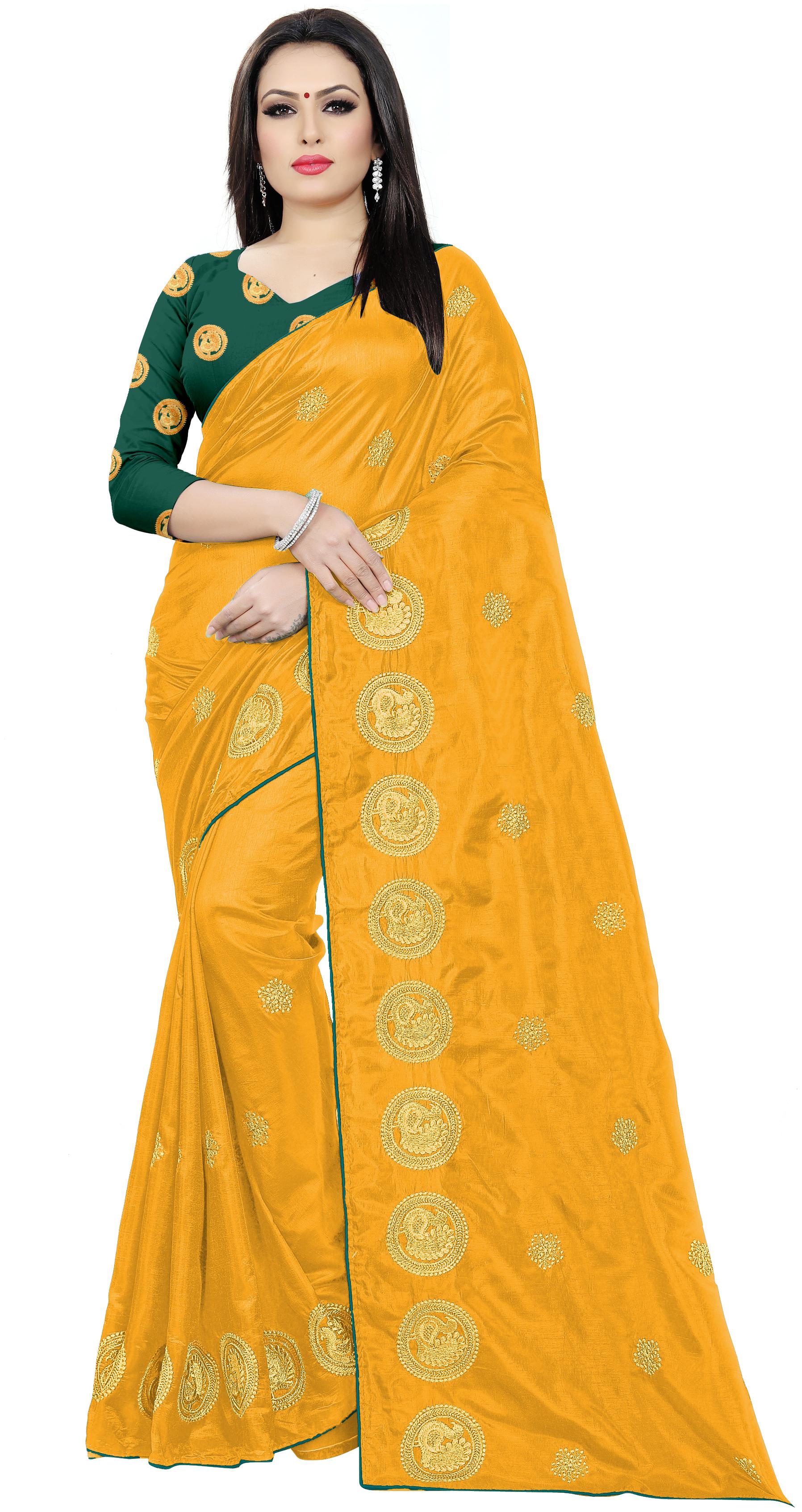 

Mahadev Hub Women Silk Embroidered Regular Saree Yellow
