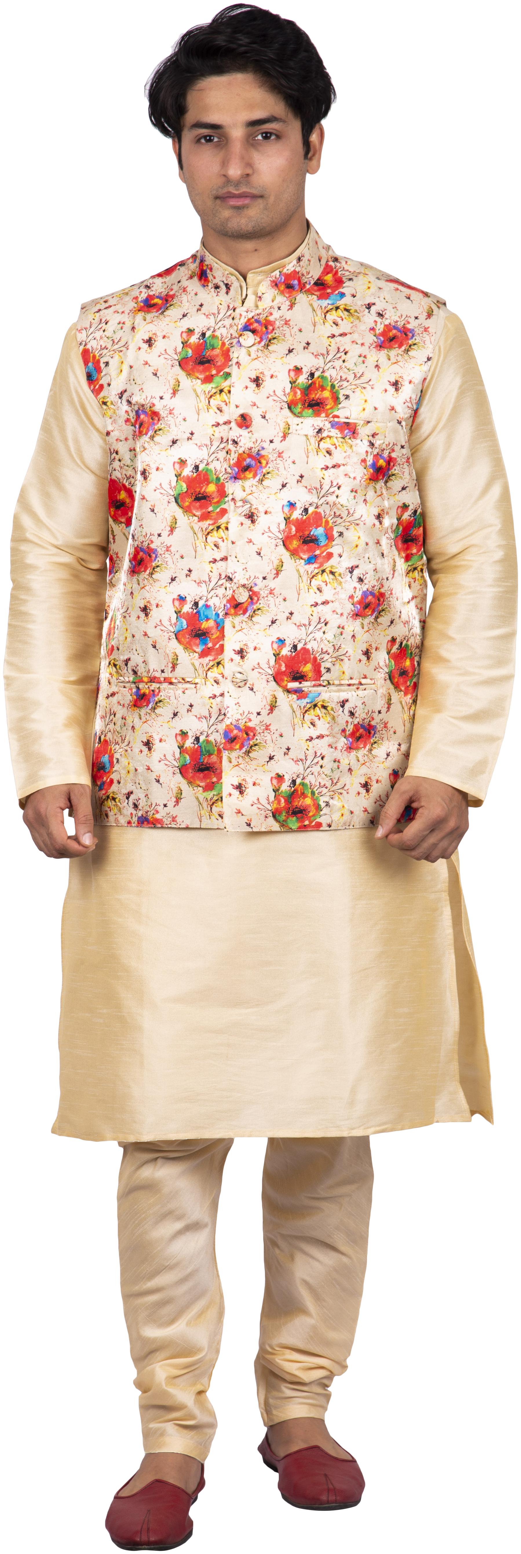 

Maharaja Men Silk Beige Kurta Pyjamas