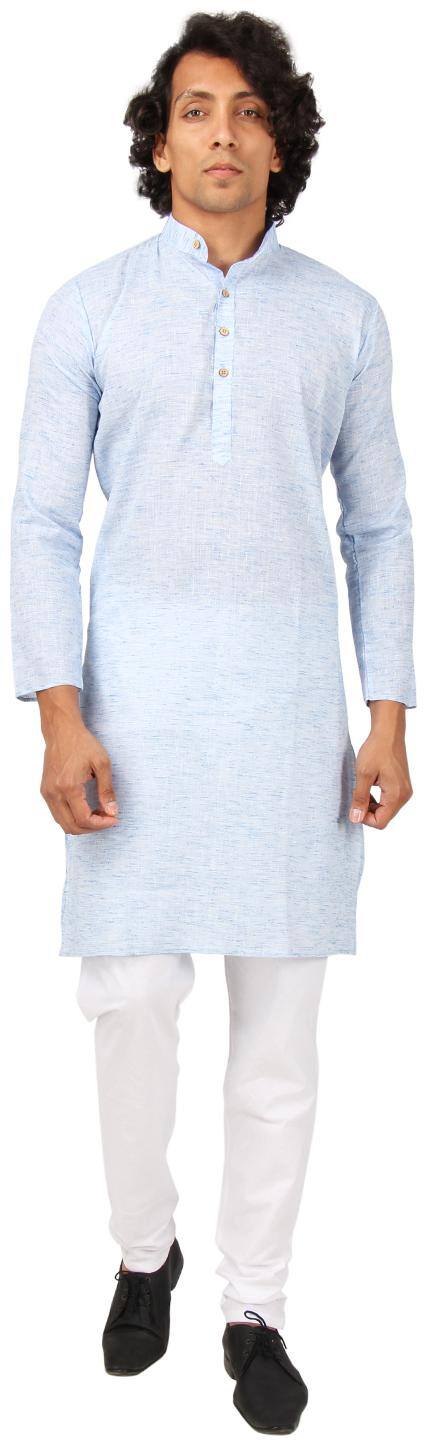 Maharaja Mens Cotton Linen Kurta Pyjama Set for Daily and Festive Wear in Light Blue