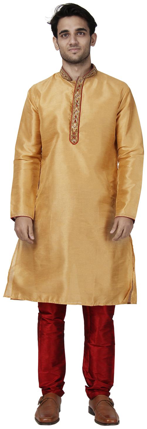 

Maharaja Mens Raw Silk Embroidered Kurta Pyjama Set for Weddings and Festivals