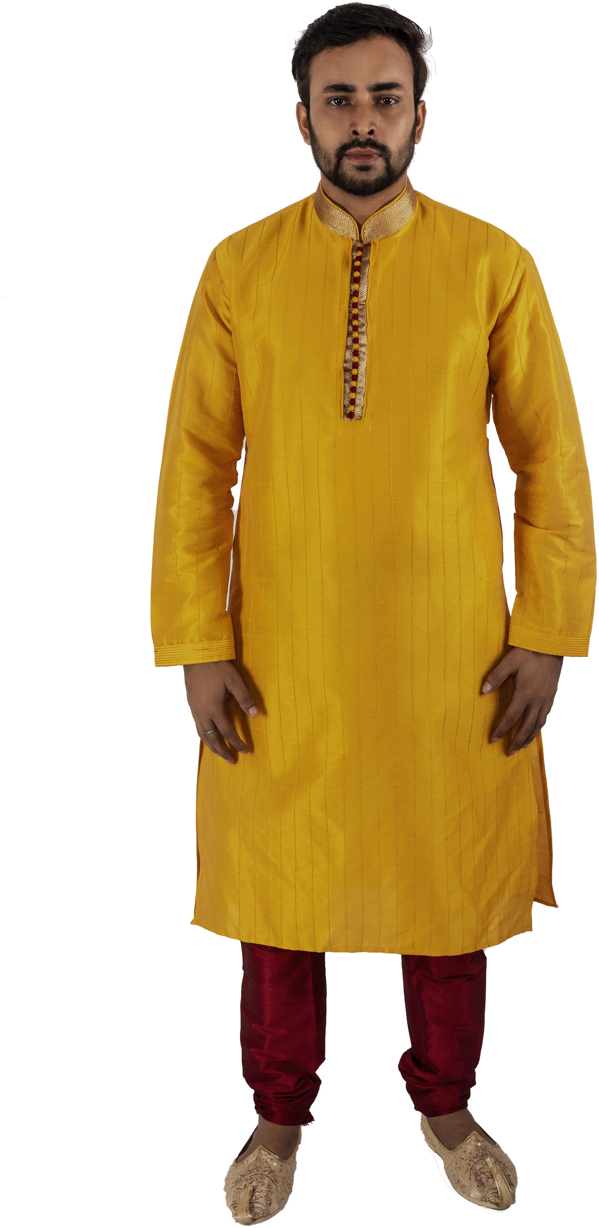

Maharaja Raw Silk Embroidered Festive Kurta Pyjama Set in Yellow for Men MSKP059--44
