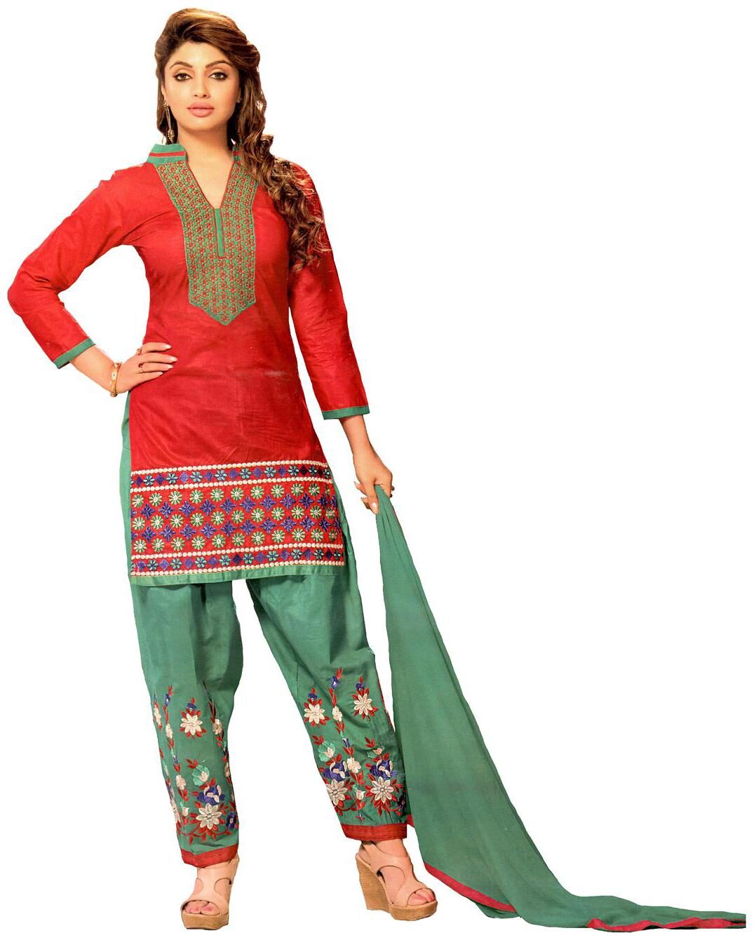 

Mahati Embroidered Cotton Unstitched Salwar Suit With Chiffon Silk Dupatta