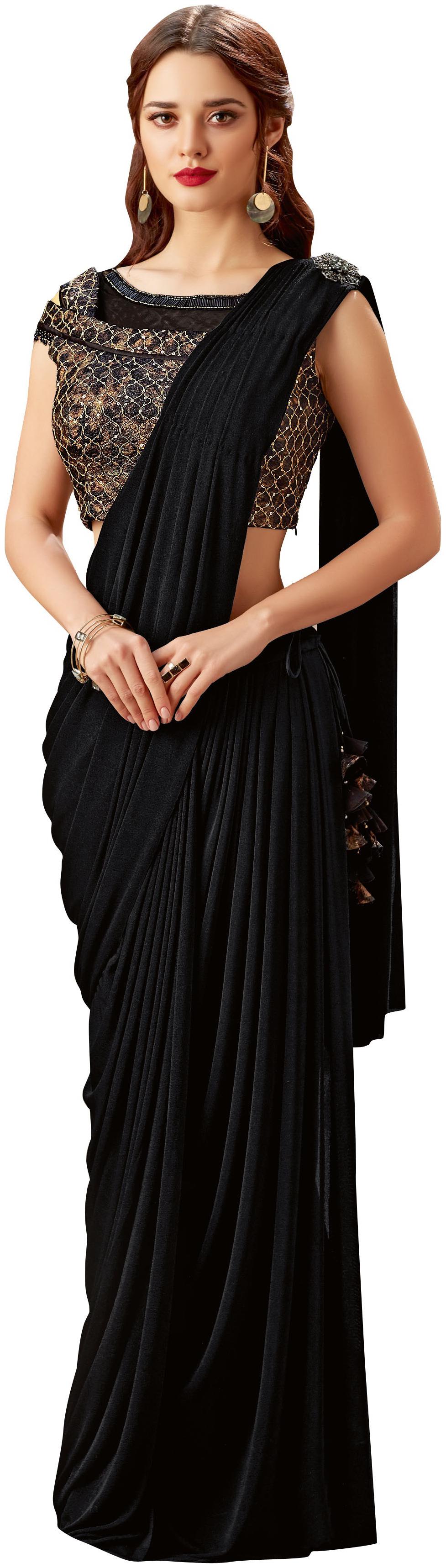 

Mahotsav Black Solid Universal Designer Saree With Blouse With blouse