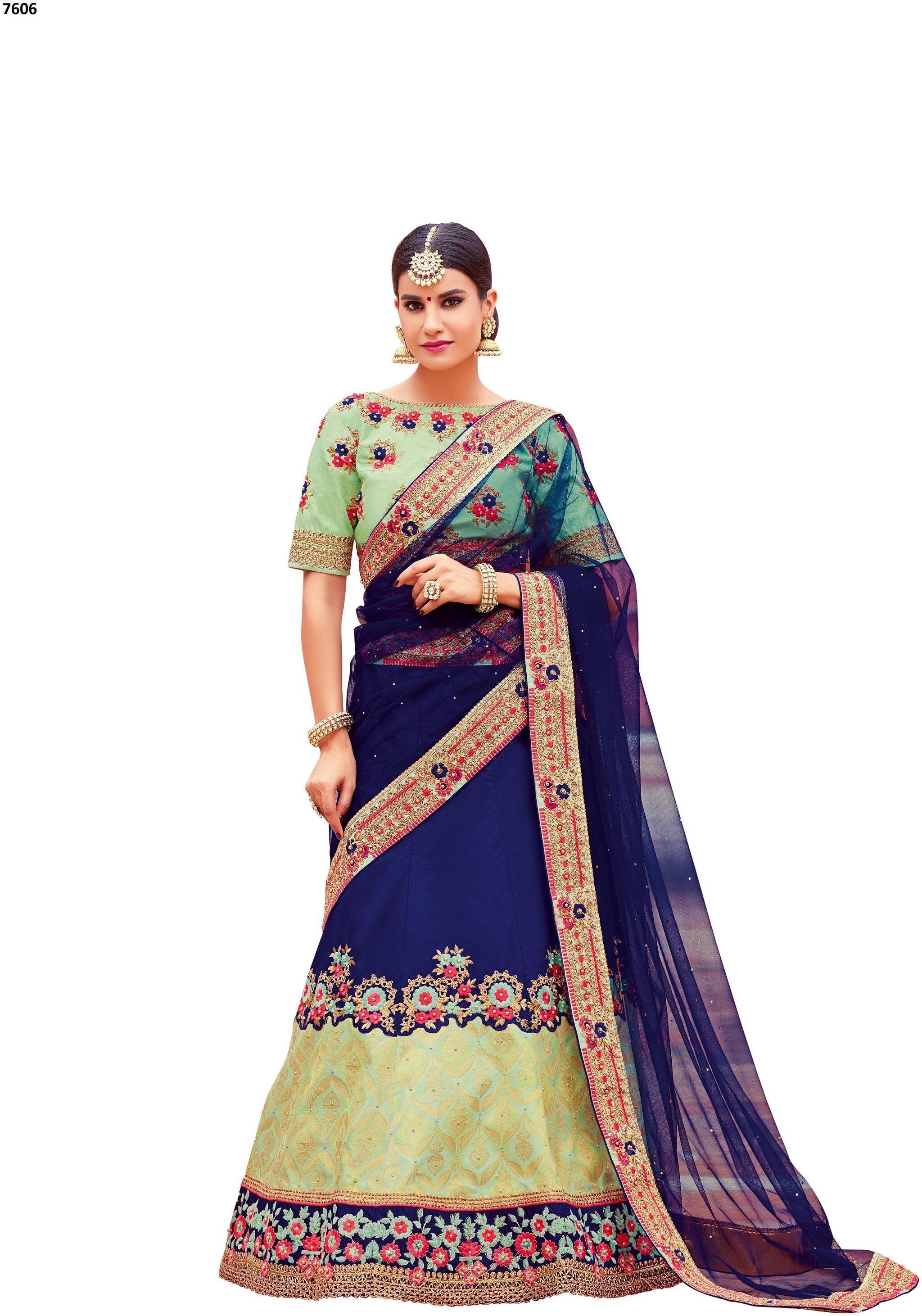 

Mahotsav Blue Green Color Jacquard Silk Lehenga Choli