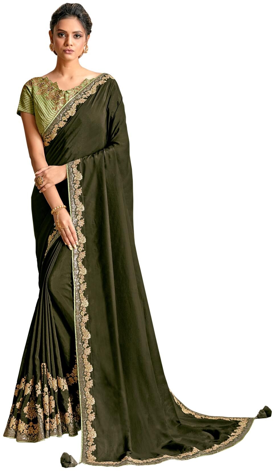 

Mahotsav Crepe Embroidered Green Designer Saree Women