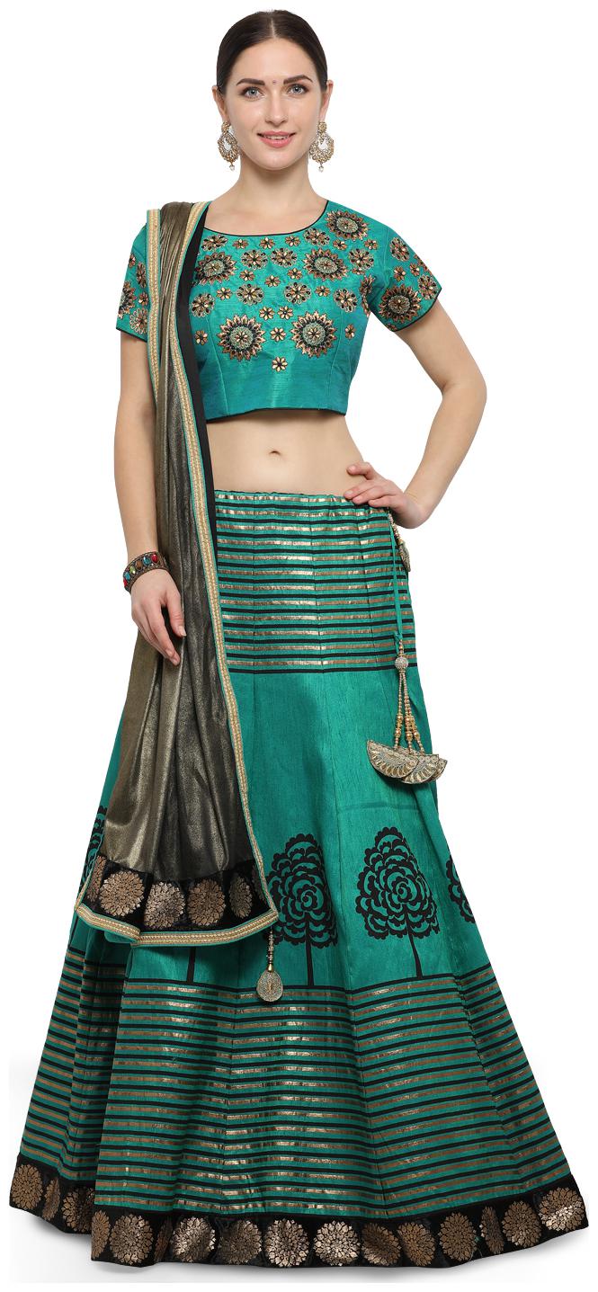 

Mahotsav Dark Green Tusser Silk Wedding Wear Lehenga Choli