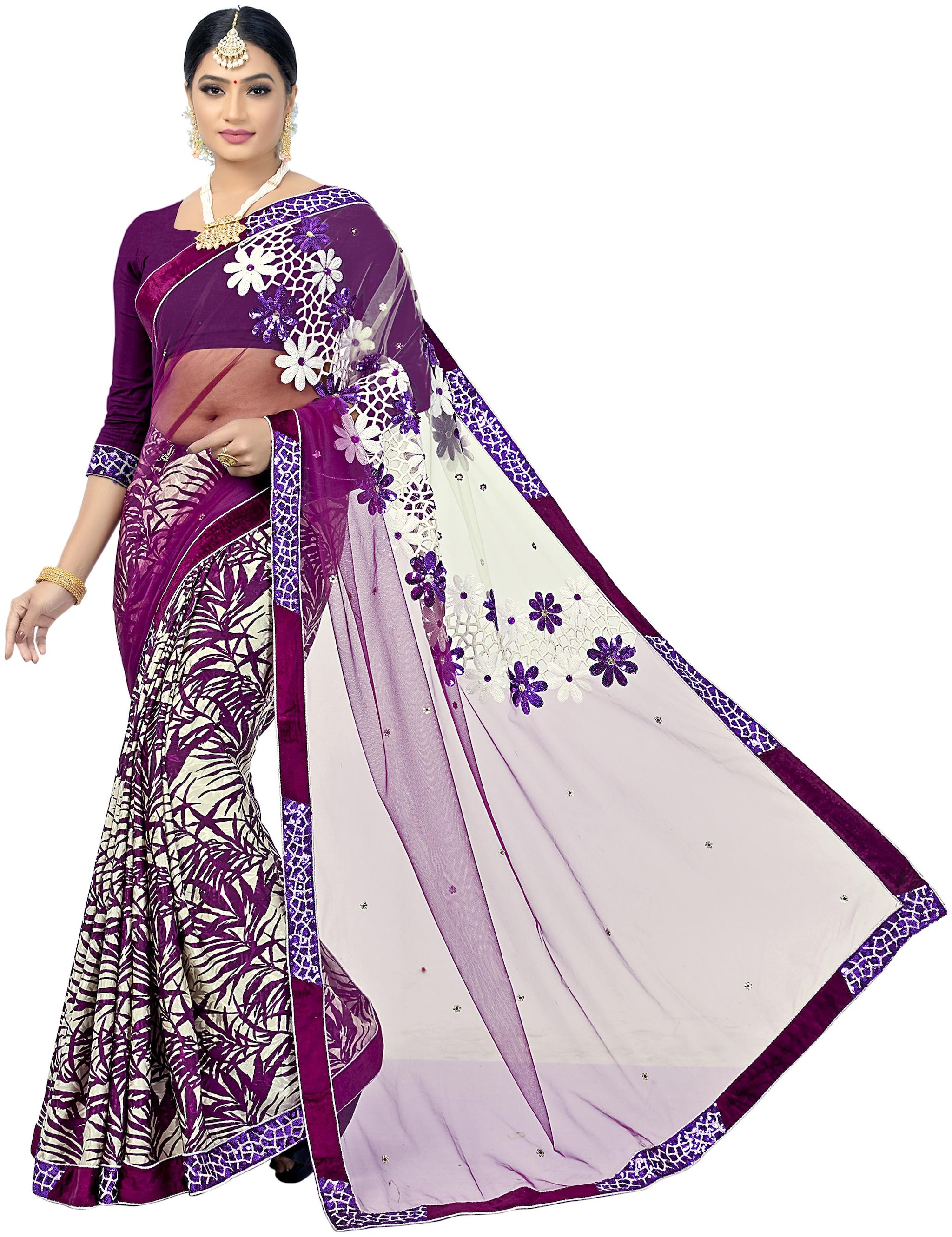 

Mahotsav Embroidered Fashion Net Saree Purple Color