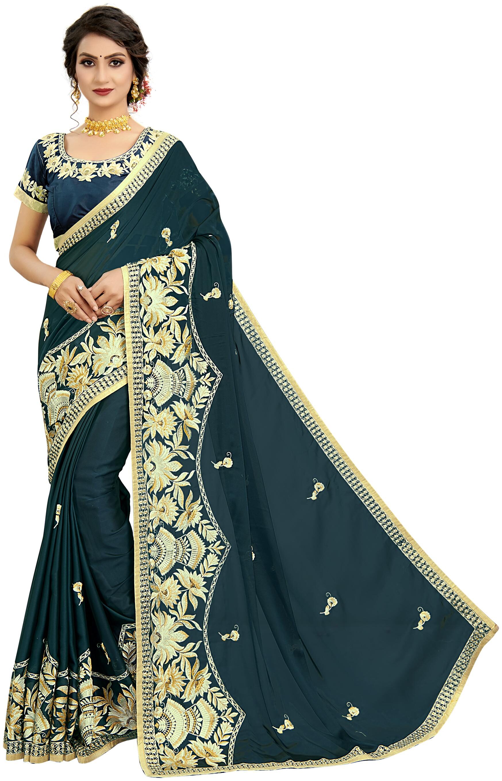 

Mahotsav Embroidered Fashion Tissue Silk Saree Blue Color
