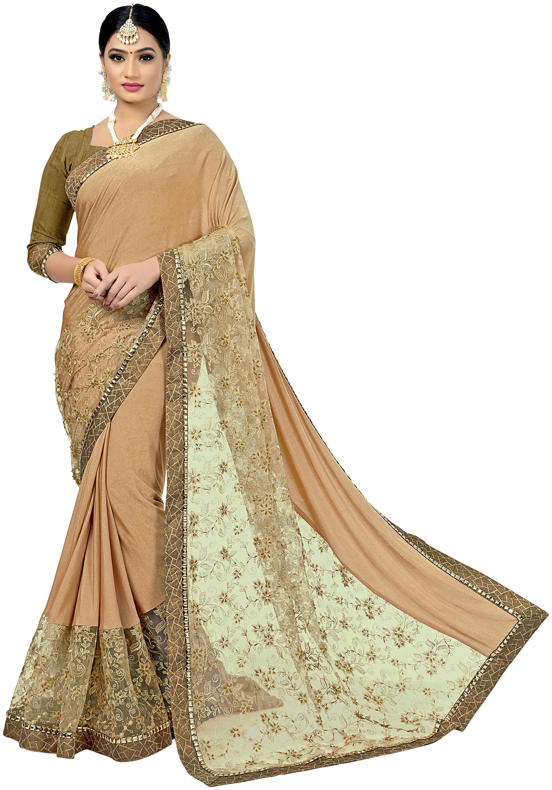 

Mahotsav Embroidered Fashion Lycra Blend Saree Beige Color