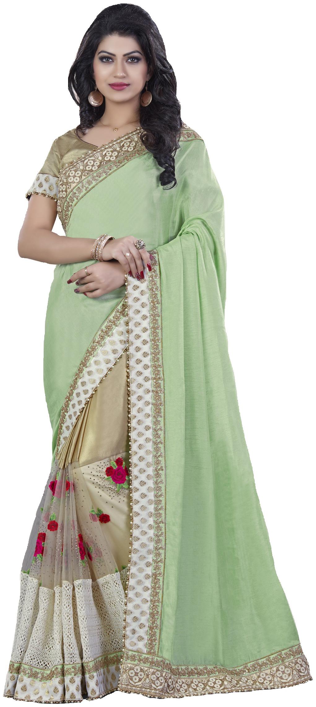 

Mahotsav Green Embroidered Banarasi Designer Saree With blouse