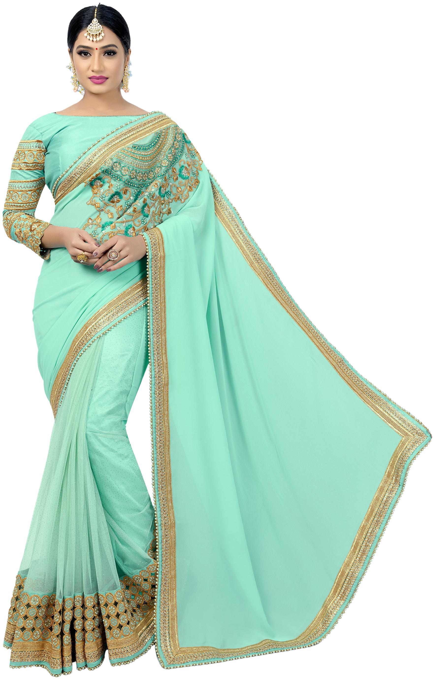 

Mahotsav Embroidered Fashion Poly Georgette Saree Turquoise