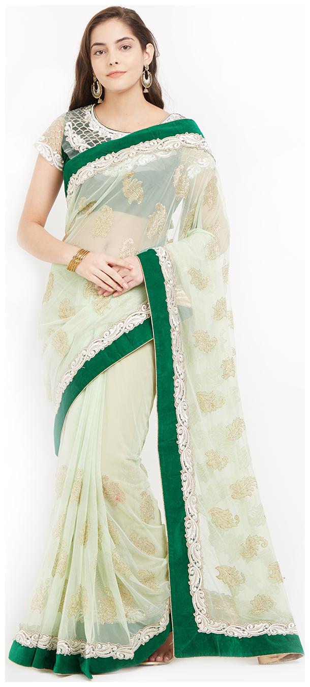 

Mahotsav Green Embroidered Kora Designer Saree With Blouse With blouse