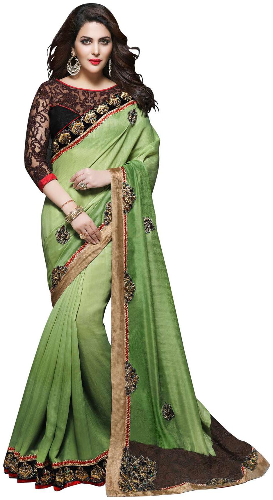 

Mahotsav Green Embroidered Kora Designer Saree With Blouse With blouse