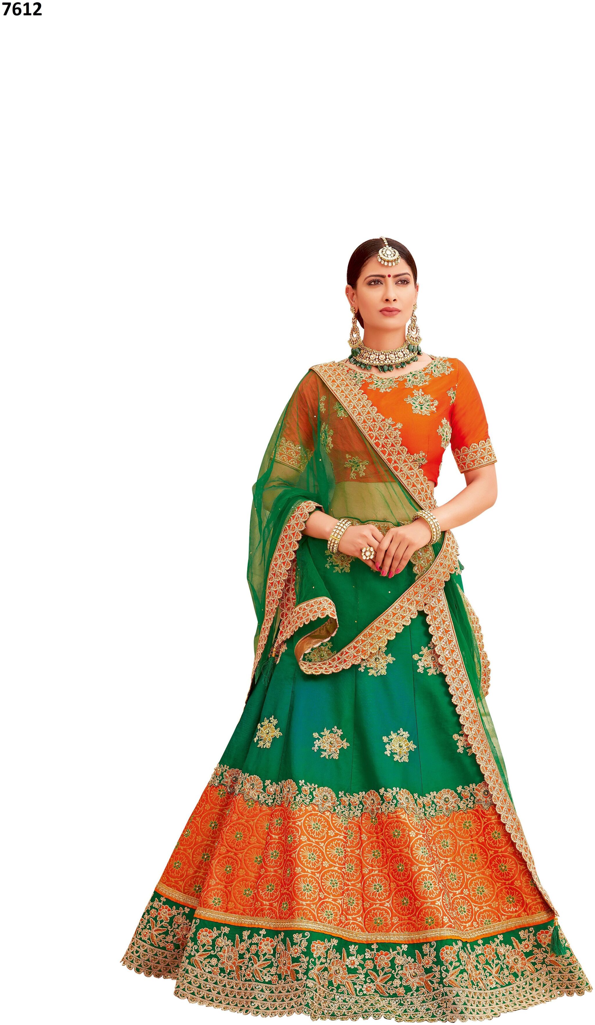

Mahotsav Green Orange Color Jacquard Silk Lehenga Choli