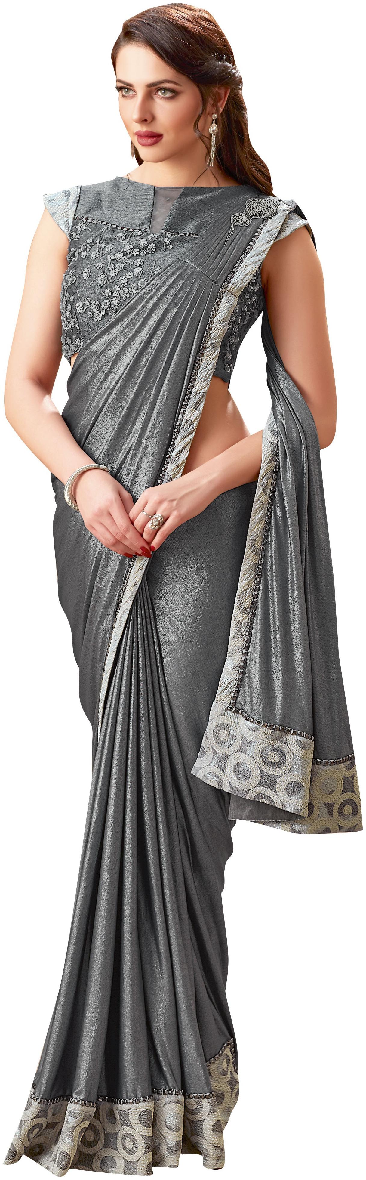 

Mahotsav Grey Embroidered Universal Designer Saree With Blouse With blouse