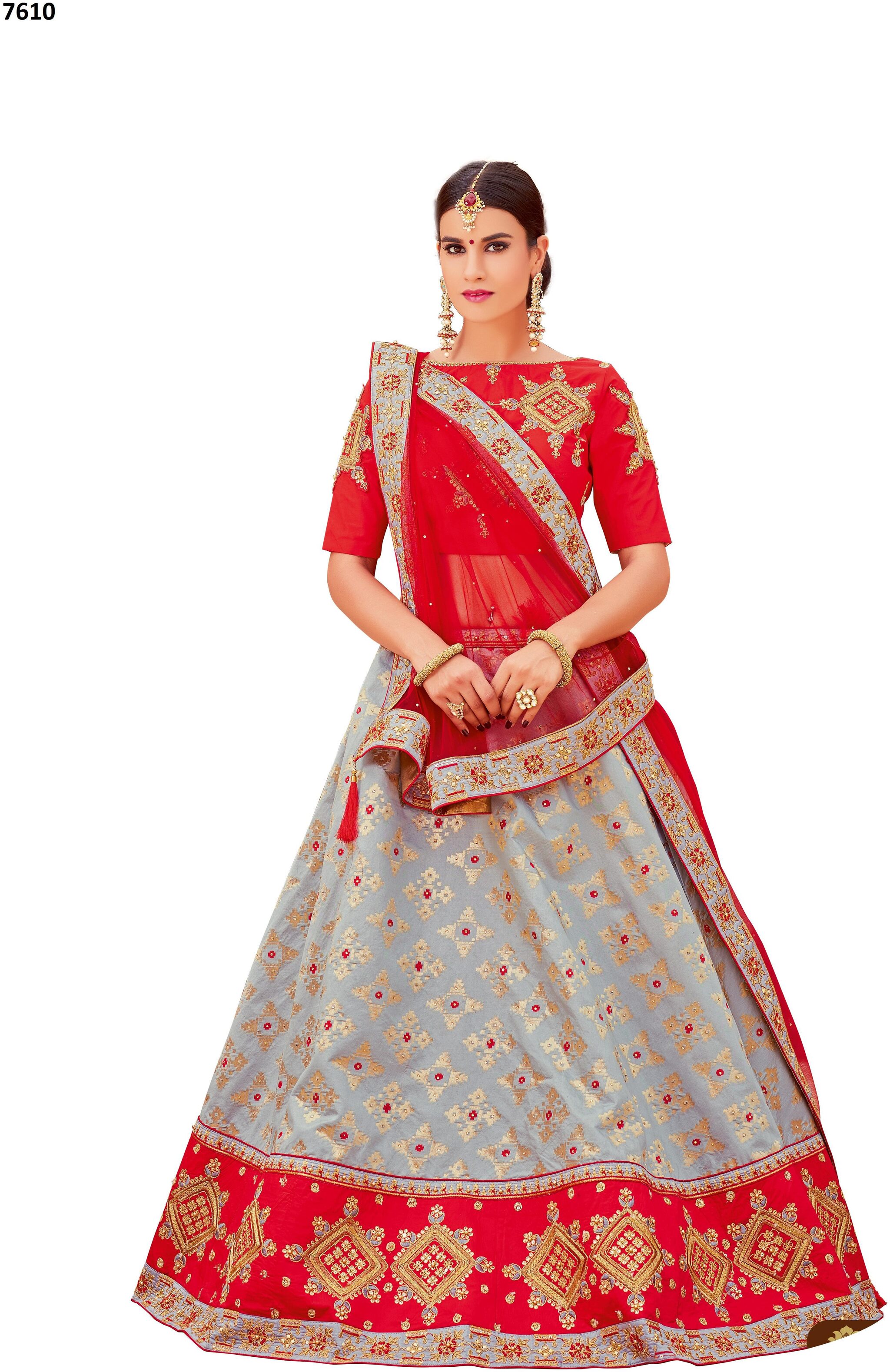 

Mahotsav Grey Color Jacquard Silk Lehenga Choli