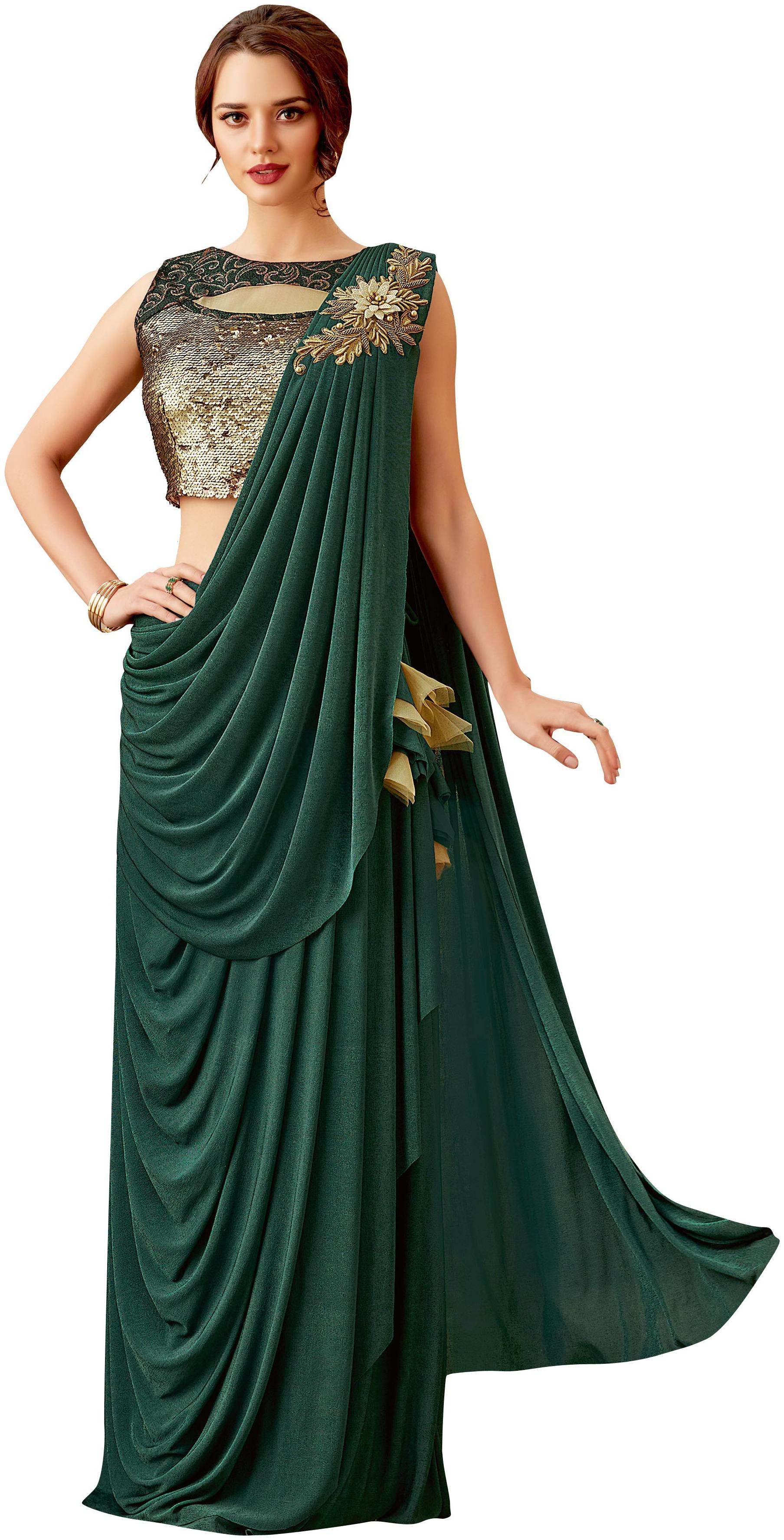 

Mahotsav Green Solid Universal Designer Saree With Blouse With blouse