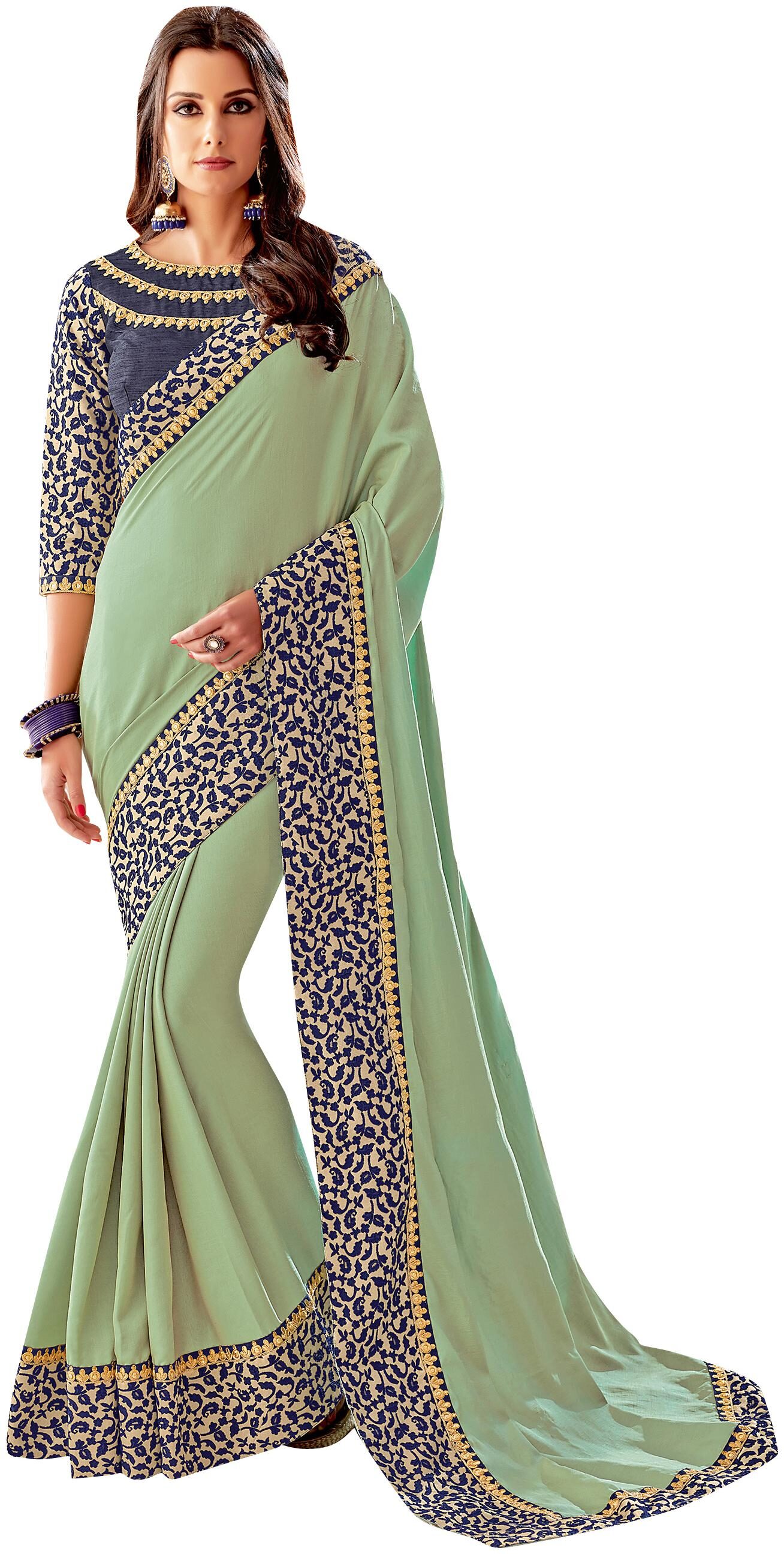 

Mahotsav Light Green Silk Saree With Designer Blouse