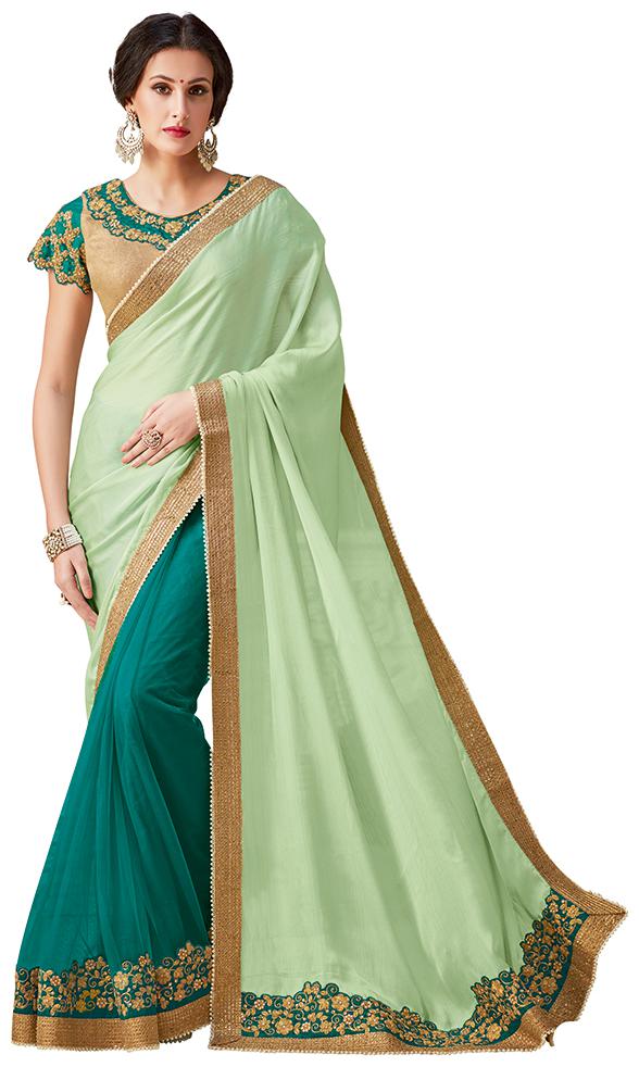 

Mahotsav Green Embroidered Banarasi Designer Saree With Blouse With blouse