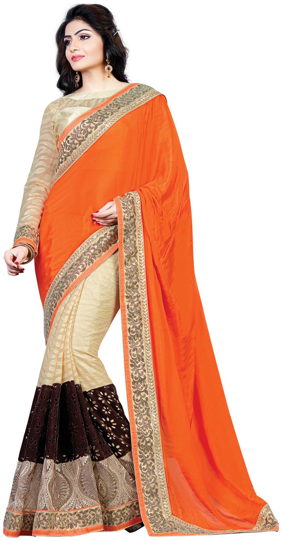 

Mahotsav Orange Embroidered Banarasi Designer Saree With blouse