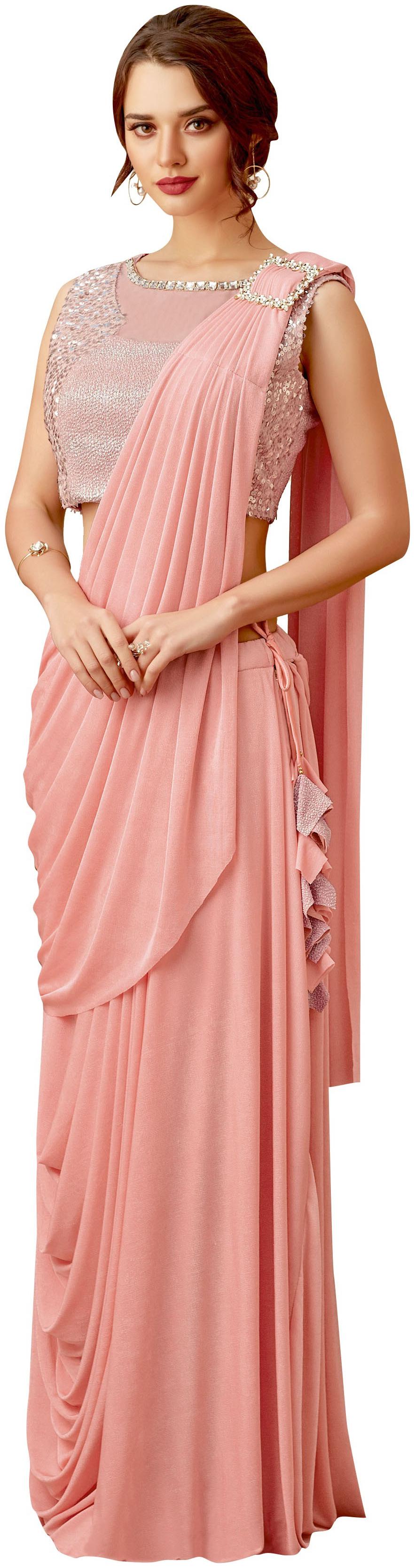 

Mahotsav Pink Solid Universal Designer Saree With Blouse With blouse