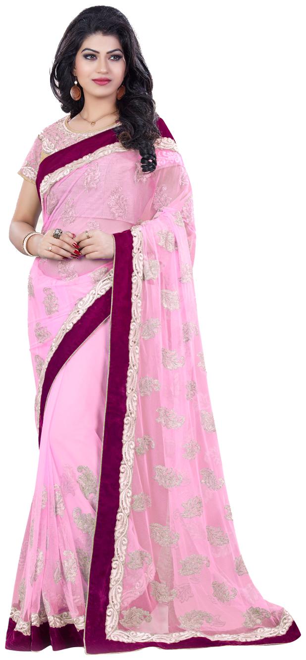 

Mahotsav Pink Embroidered Kora Half Half Saree With Blouse With blouse