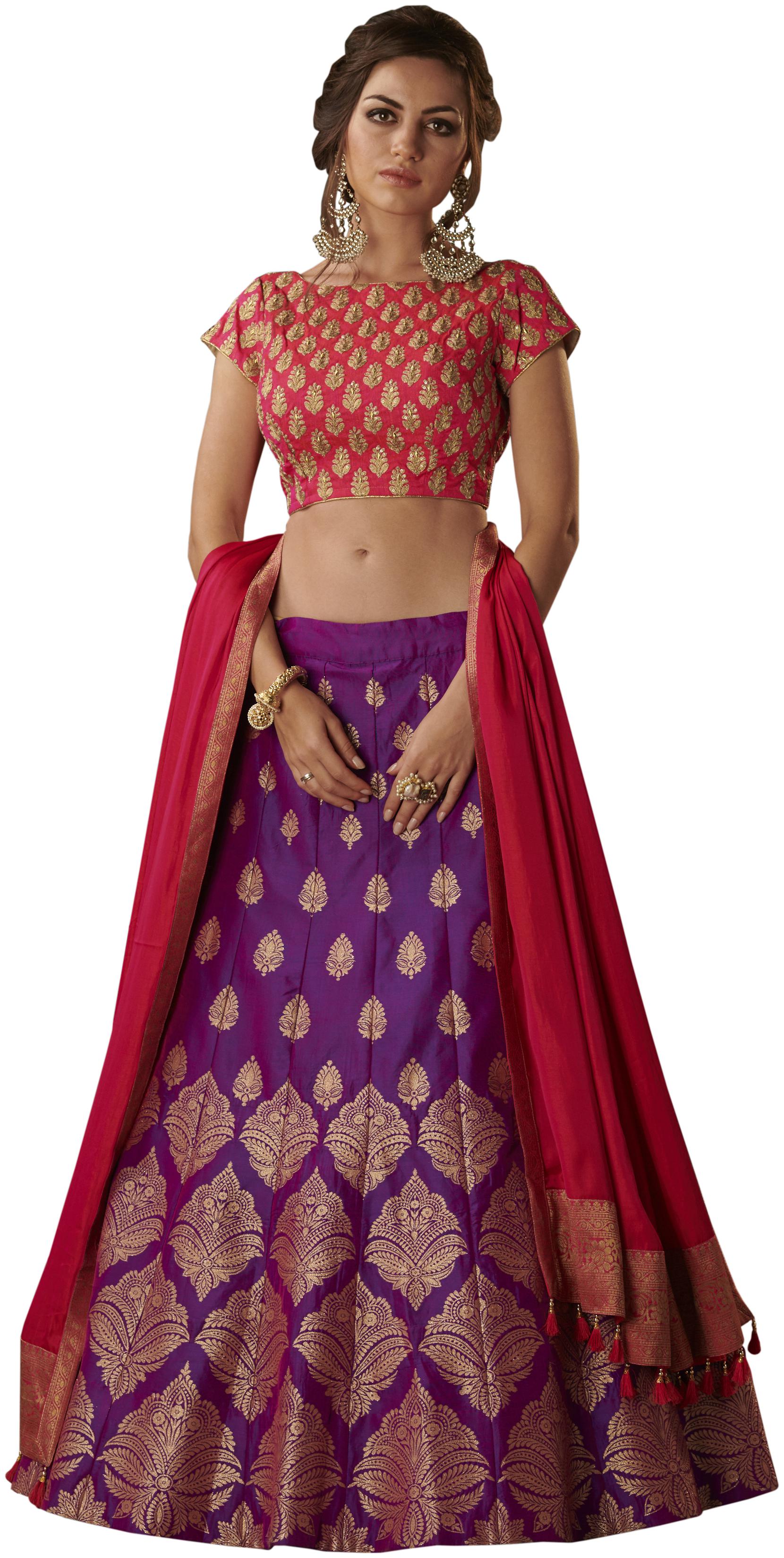 

Mahotsav Purple Weaved Silk Wedding Wear Lehenga Choli