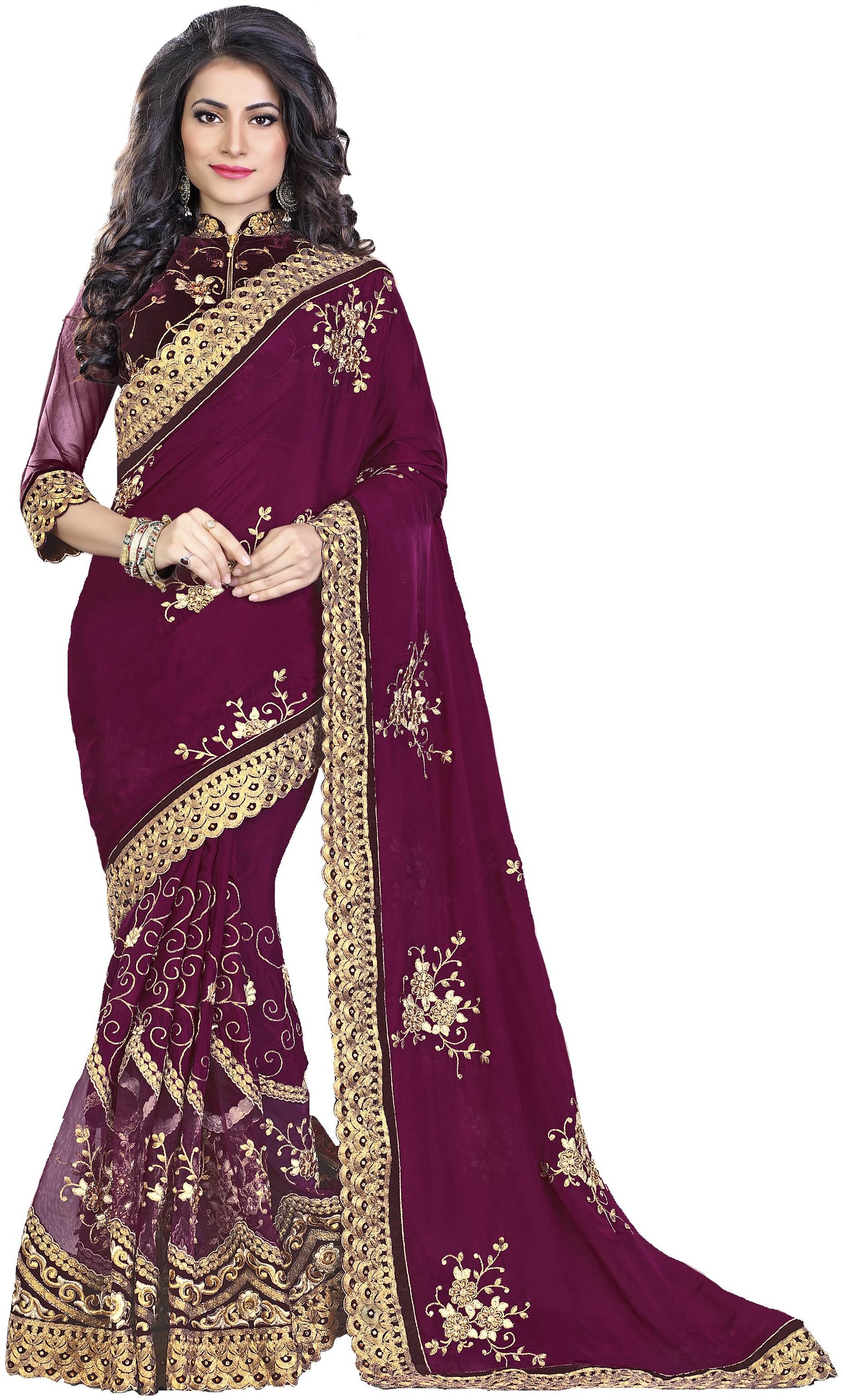 

Mahotsav Purple Embroidered Universal Regular Saree With Blouse With blouse