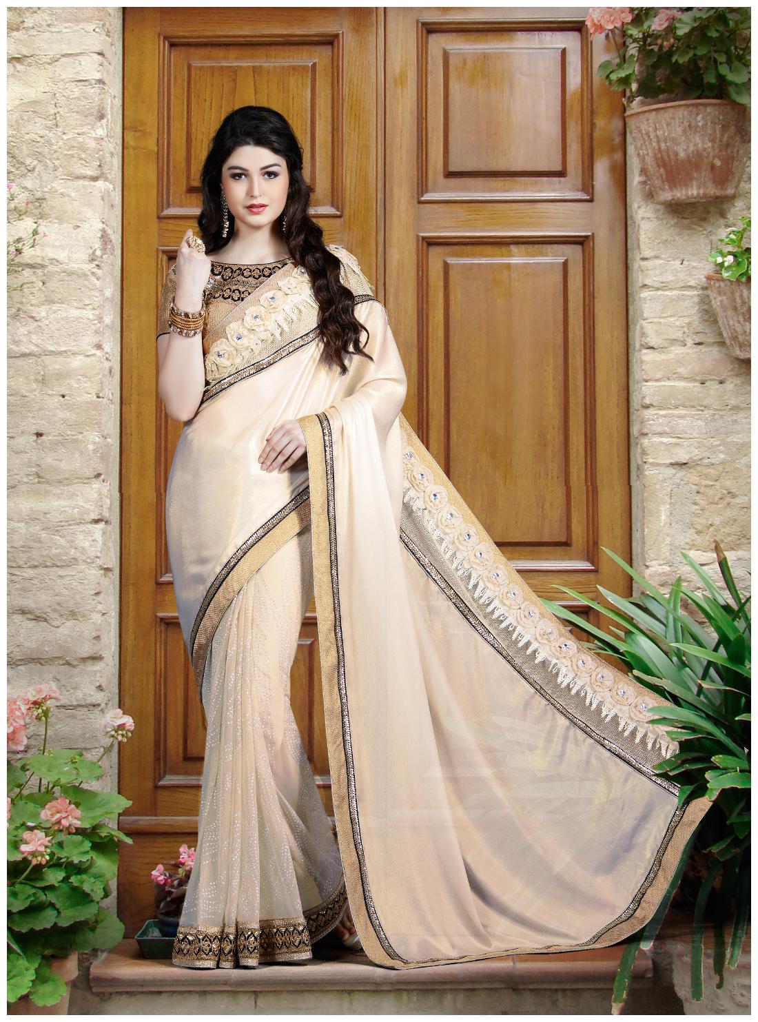 

Mahotsav Saree Satin Chiffon and Net Cream Saree