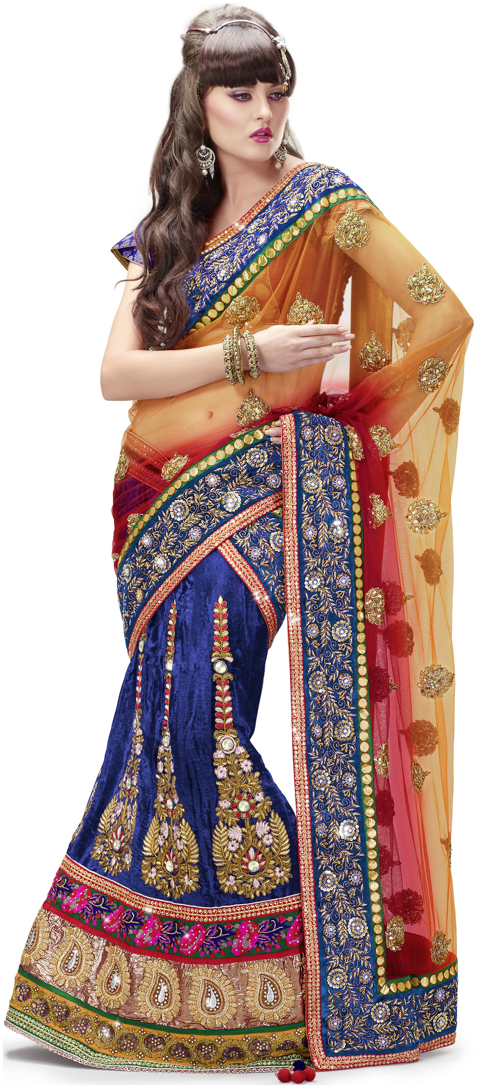 

Mahotsav saree lehnga Choli Peach Net