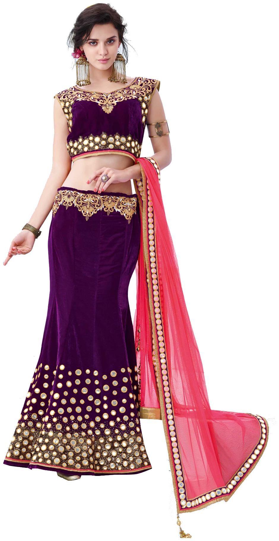 

Mahotsav Purple Velvet and Net lehnga Choli