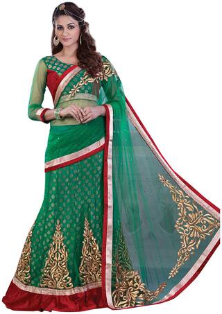 Mahotsav Green Embroidered Universal Lehenga Saree With Blouse , With blouse