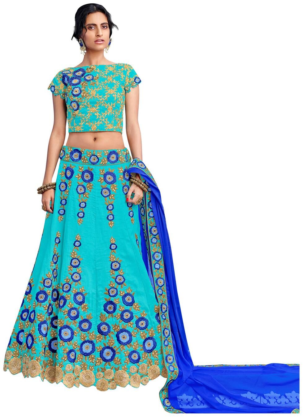 

Mahotsav Turquoise Silk Lehenga Choli