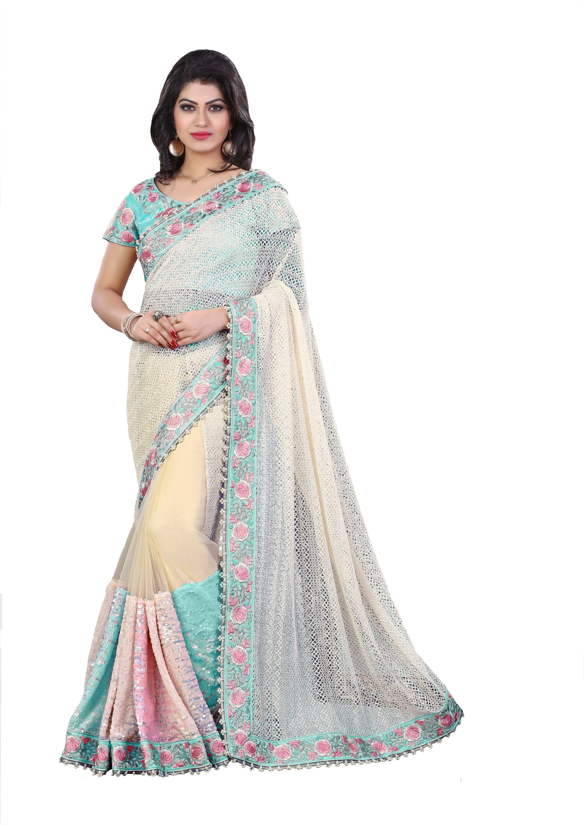 

Mahotsav White Embellished Universal Regular Saree With Blouse With blouse