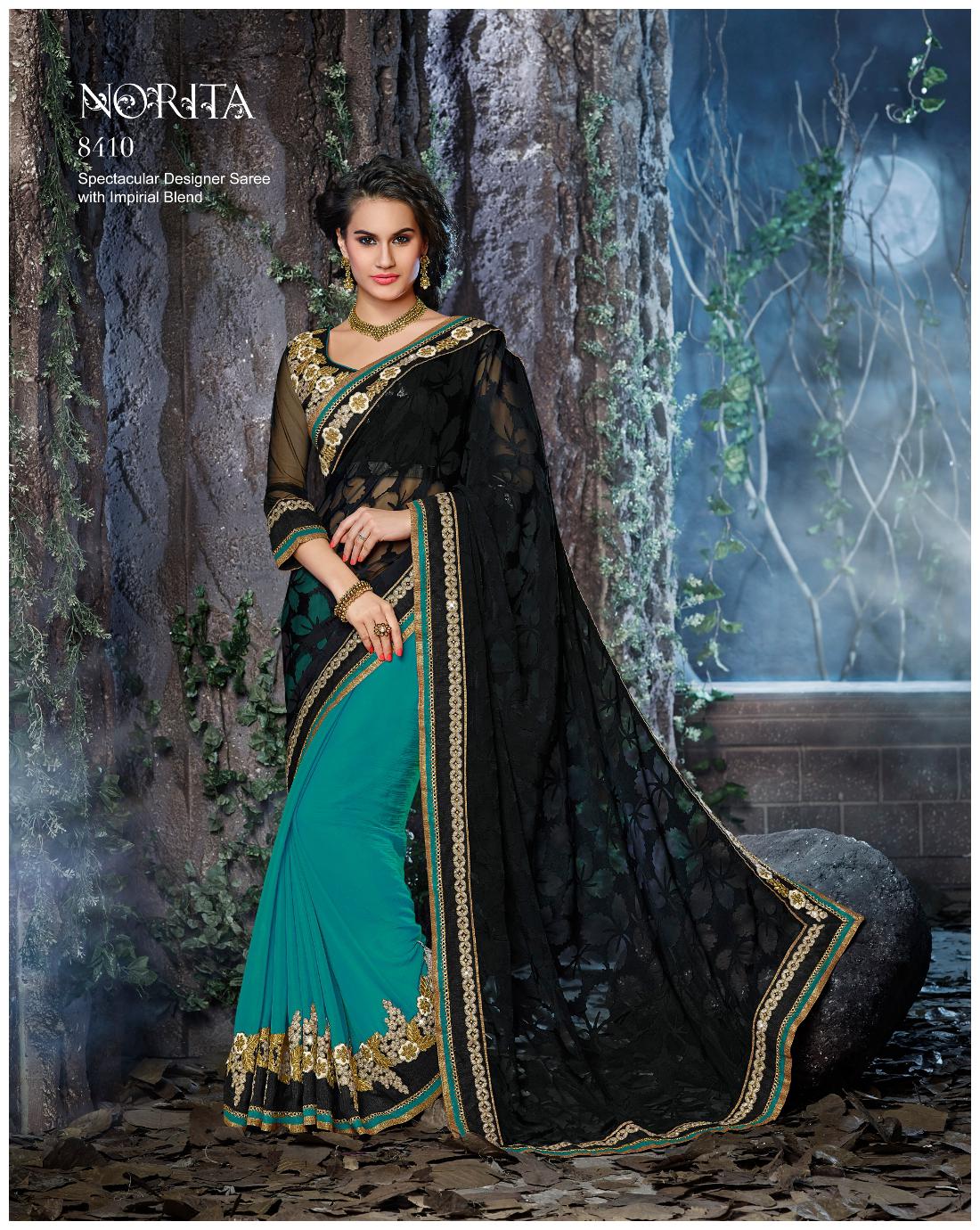 

Mahotsav Blue Embroidered Universal Half Half Saree With Blouse With blouse