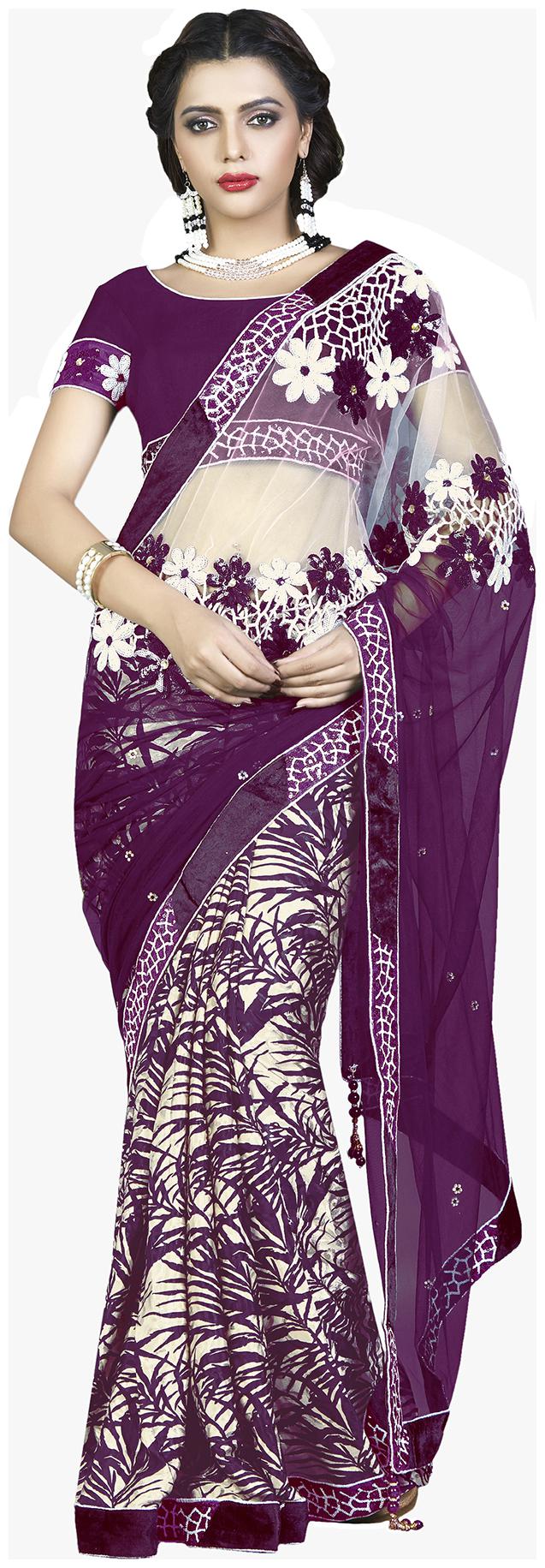 

Mahotsav Saree Net Silk georgette Wine and White Saree