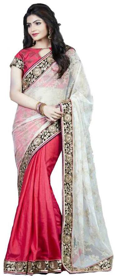 

Mahotsav Saree Silk Georgette Net Scarlet Off-white Saree