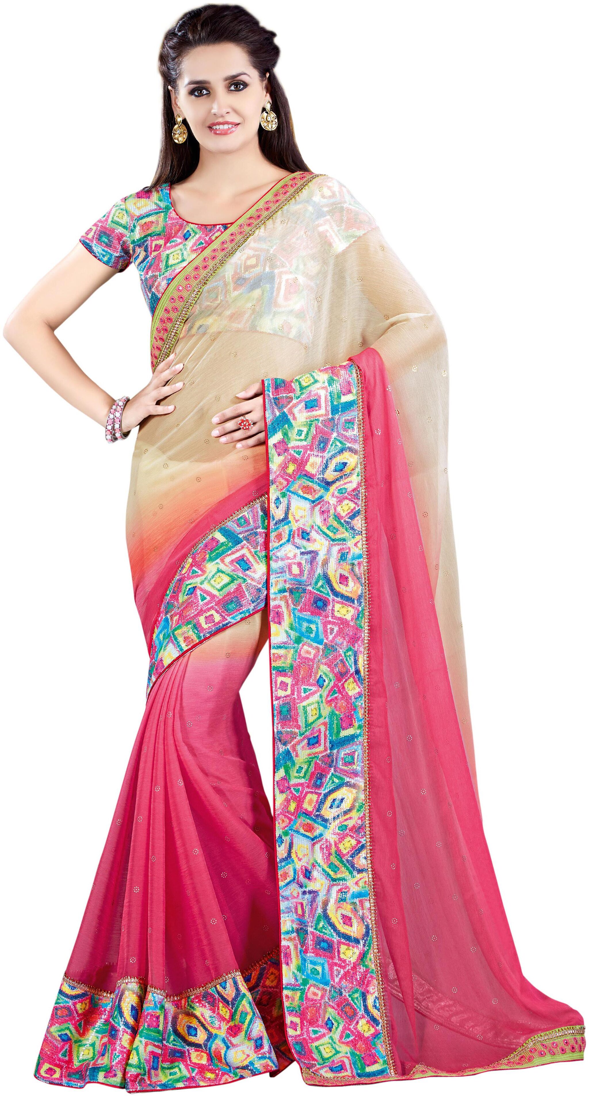 

Mahotsav Saree Chiffon and Net Pink and Beige Saree
