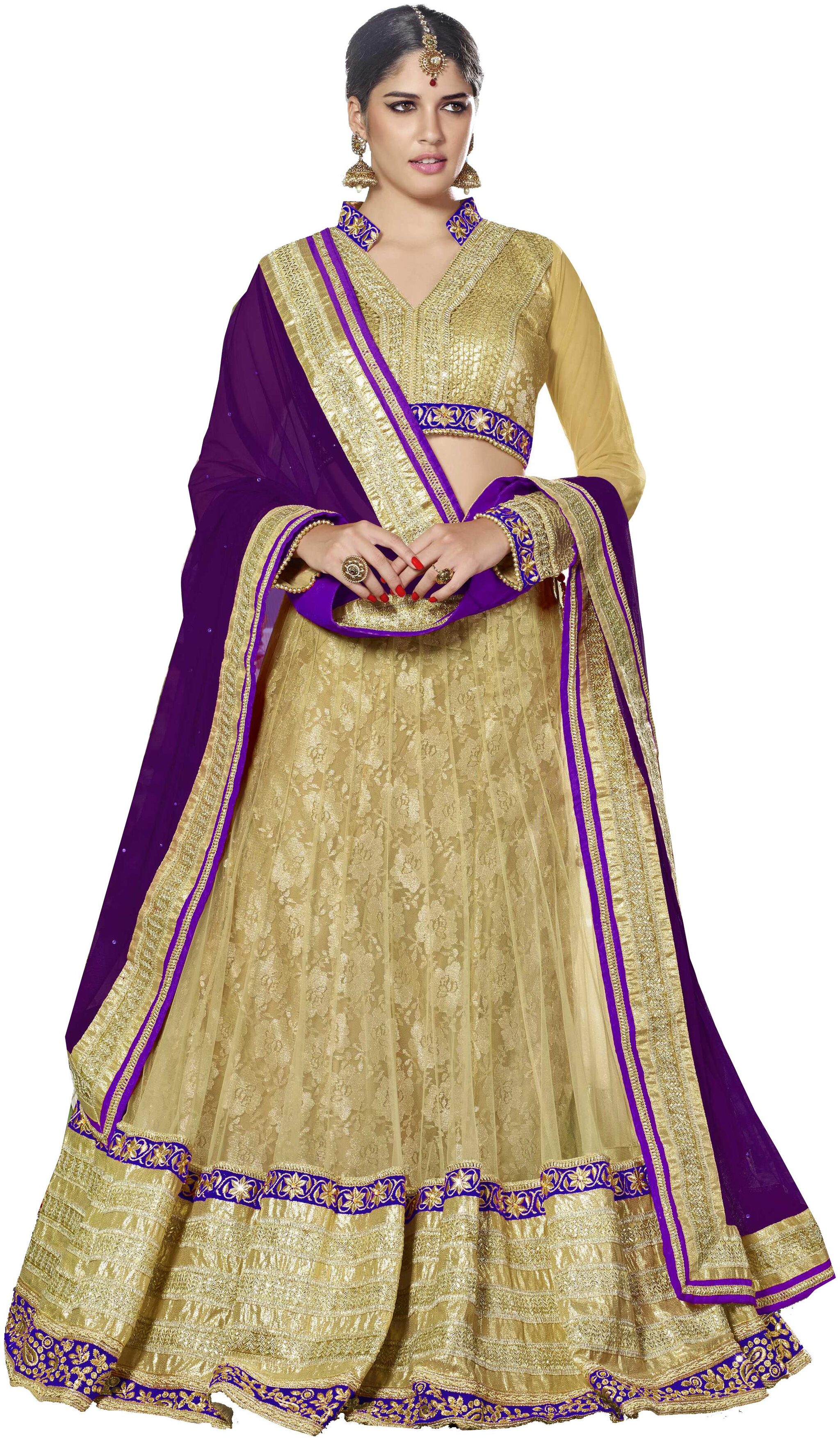 

Mahotsav saree Beige and Purple Net Lehenga Choli