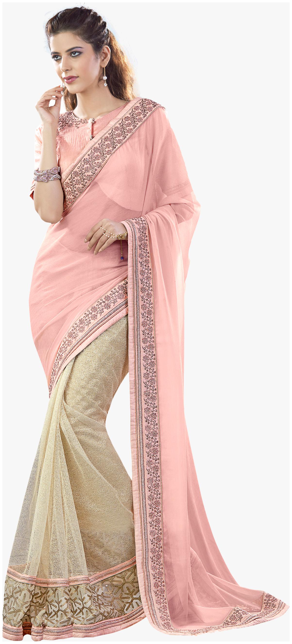 

Mahotsav Saree Net Salmon Pink Beige Saree