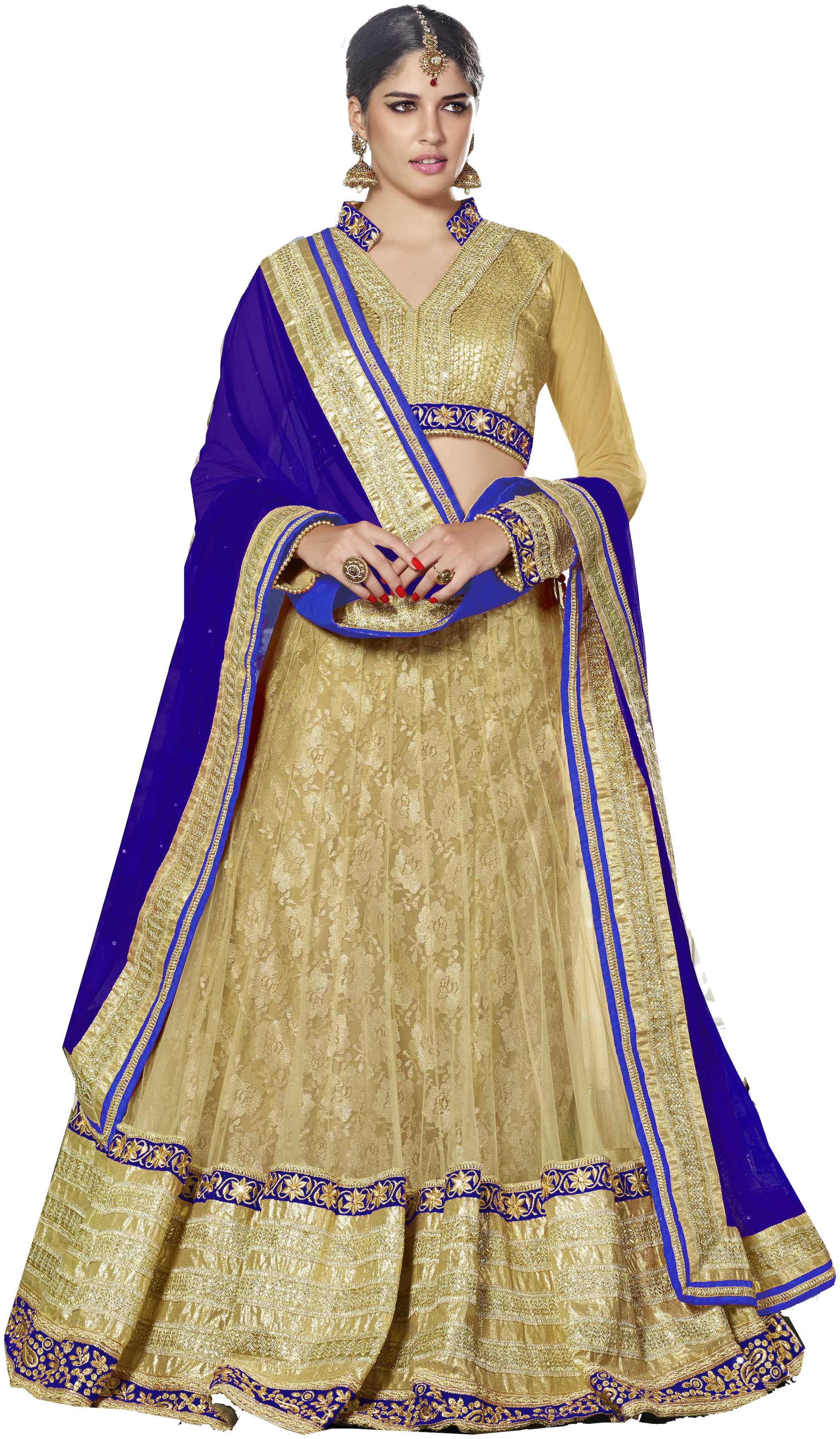 

Mahotsav Beguiling Beige Nd Blue Net A Line Lehenga Choli